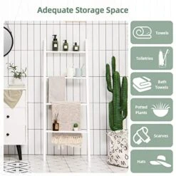 Tangkula 4-Tier Wooden Blanket Ladder, 4.5 Ft Farmhouse Storage Rack, Wall Leaning Ladder Shelf Stand, Decorative Blanket Shelf For Living Room, Bathroom & Bedroom (White) -Songmics Furniture Shop 51ai5hzcRLL