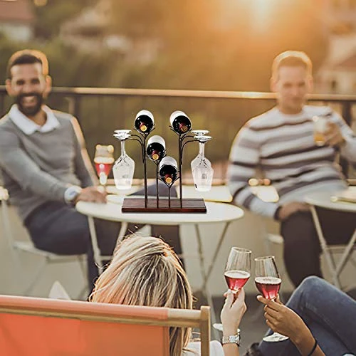 Wine Racks Countertop, Hold 4 Bottles Wine And 4 Wine Glasses, 2 In 1 Wine Glass Holder And Storage, For Home Decor & Kitchen Storage Rack, Bar, Wine Party, Made In Wood & Metal Shelf 3 Wine Racks Countertop, Hold 4 Bottles Wine And 4 Wine Glasses, 2 In 1 Wine Glass Holder And Storage, For Home Decor & Kitchen Storage Rack, Bar, Wine Party, Made In Wood & Metal Shelf - Image 3