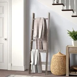 KIAYACI Ladder Shelf Rustic Vintage Blanket Ladder Decorative Wood Ladder Shelf For Living Room Bedroom Bathroom (Retro White, 63" X 22") -Songmics Furniture Shop 51avh9NC1AL. AC