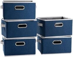 PRANDOM Larger Collapsible Storage Bins For Closet [3-Pack] Decorative Linen Fabric Storage Baskets Cubes With Leather/Metal Handles For Living Room Black (17.3x12.2x10.4 Inch) -Songmics Furniture Shop 51awNGUqiLL. AC