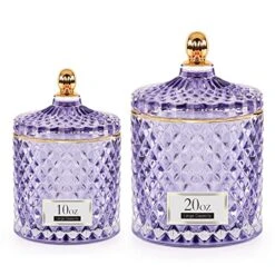 ALAMHI 2 Pack Qtip Holder Apothecary Jars With Lids, Purple Bathroom Accessories Aesthetic Room Decor Bathroom Decor Sets, Cotton Ball Storage Organizer For Cotton Swab, Cotton Rounds, 20oz+10oz