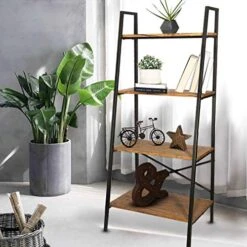 Blissun Ladder Shelf, 4-Tier Bookshelf, Storage Rack Shelf For Office, Bathroom, Living Room, Hazelnut Brown -Songmics Furniture Shop 51b0wDBbGJL