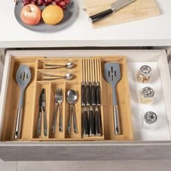 TIOPGHAD Bamboo-Silverware-Drawer-Organizer-Kitchen, Expandable Utensil Holder Cutlery Tray Flatware Organization Adjustable Wood Tableware Dividers Storage (with Removable Knife Block) 7 TIOPGHAD Bamboo-Silverware-Drawer-Organizer-Kitchen, Expandable Utensil Holder Cutlery Tray Flatware Organization Adjustable Wood Tableware Dividers Storage (with Removable Knife Block) -Songmics Furniture Shop 51b4MucXfYL