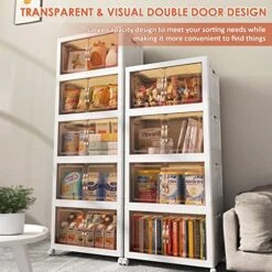 FODISU Stackable Storage Bins With Doors Collapsible Organizers And Storage, 19 Gallon Plastic Storage Bins, 3 Pack Folding Storage Cabinet, Clear Storage Containers With Wheels For Closet Organizer 14 FODISU Stackable Storage Bins With Doors Collapsible Organizers And Storage, 19 Gallon Plastic Storage Bins, 3 Pack Folding Storage Cabinet, Clear Storage Containers With Wheels For Closet Organizer -Songmics Furniture Shop 51b7miMPntL