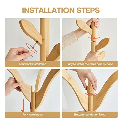 Coat Rack Freestanding Bamboo Coat Tree Rack With 8 Leaf Hooks, 3-Size Height Adjustable For Adults & Kids, Clothes Hanger Stand For Jacket, Hat, Entryway/Hallway/Corner/Bedroom, Natural 4 Coat Rack Freestanding Bamboo Coat Tree Rack With 8 Leaf Hooks, 3-Size Height Adjustable For Adults & Kids, Clothes Hanger Stand For Jacket, Hat, Entryway/Hallway/Corner/Bedroom, Natural - Image 4