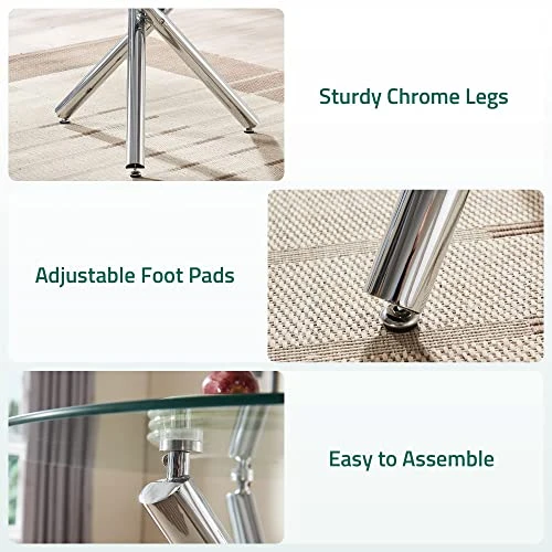 Round Glass Dining Table For 2 To 4 Person - 35.4" Inch Kitchen Dining Room Table With Tempered Glass Top, Sturdy Chrome Legs, Modern Circle Leisure Table For Dinner Apartment Small Spaces 3 Round Glass Dining Table For 2 To 4 Person - 35.4" Inch Kitchen Dining Room Table With Tempered Glass Top, Sturdy Chrome Legs, Modern Circle Leisure Table For Dinner Apartment Small Spaces - Image 3