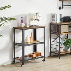 YMYNY Serving Cart, Vintage Kitchen Bar Cart On Wheels, 3-Tier Microwave Heavy Duty Storage Shelves, Baker's Rack With Metal Frame, Extra Counter Space, Easy To Assemble, Rustic Brown, UHTMJ011H -Songmics Furniture Shop 51b8apbdHhL