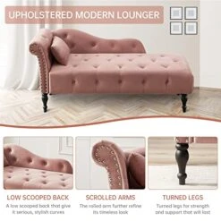 Velvet Chaise Lounge Indoor Chair With Pillow, Button Tufted Right Arm Facing Lounge Chair Bed With Nailhead Trim And Turned Legs, Modern Sleeper Sofa Couch For Living Room Bedroom Office (Rose) -Songmics Furniture Shop 51bCWUMEQ4L