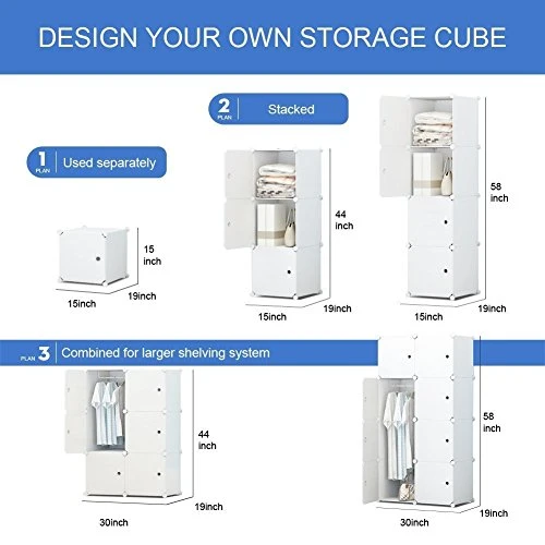 Aeitc Portable Wardrobe Closets 14"x18" Depth Bedroom Armoire, Clothes Storage Organizer With Doors, 8 Cubes, White 5 Aeitc Portable Wardrobe Closets 14"x18" Depth Bedroom Armoire, Clothes Storage Organizer With Doors, 8 Cubes, White - Image 5