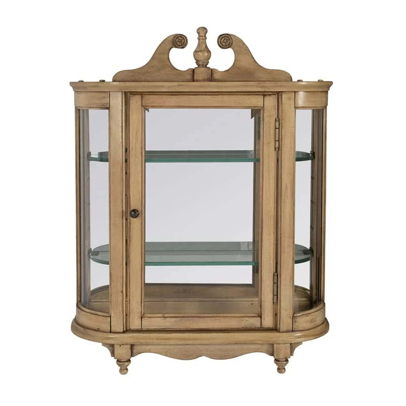 BOWERY HILL Traditional Wood Wall Curio With 2 Adjustale Glass Shelves In Beige 3 BOWERY HILL Traditional Wood Wall Curio With 2 Adjustale Glass Shelves In Beige - Image 3