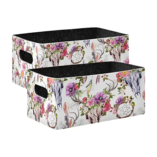 Deer Skulls Flowers Dreamcatcher Storage Basket Felt Storage Bin Collapsible Felt Storage Cloth Baskets Containers Organizer For Kids Bedroom Magazine 1 Deer Skulls Flowers Dreamcatcher Storage Basket Felt Storage Bin Collapsible Felt Storage Cloth Baskets Containers Organizer For Kids Bedroom Magazine