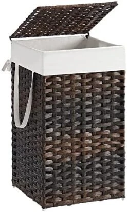 SONGMICS Handwoven Laundry Hamper, 23.8 Gal (90L) Synthetic Rattan Clothes Laundry Basket With Lid And Handles, Foldable, Removable Liner Bag, Gray ULCB51WG 20 SONGMICS Handwoven Laundry Hamper, 23.8 Gal (90L) Synthetic Rattan Clothes Laundry Basket With Lid And Handles, Foldable, Removable Liner Bag, Gray ULCB51WG -Songmics Furniture Shop 51bLE0V6XkL. AC