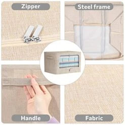 3 Pack Clothes Storage Bins - Foldable Metal Frame Storage Box - Stackable Linen Fabric Organizer Set With Carrying Handles And Clear Window (Beige, 19.7x15.7x12.6inch(66L)) -Songmics Furniture Shop 51bRIkwVM4L