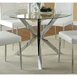 Coaster 120760-CO Vance Contemporary Glass Top Round Dining Table, In Chrome.