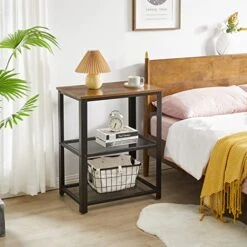 YMYNY Serving Cart, Vintage Kitchen Bar Cart On Wheels, 3-Tier Microwave Heavy Duty Storage Shelves, Baker's Rack With Metal Frame, Extra Counter Space, Easy To Assemble, Rustic Brown, UHTMJ011H -Songmics Furniture Shop 51bdkT9NdKL