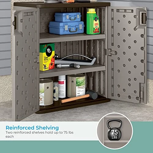 Suncast Base Resin Construction Storage-36 Garage Organizer With Shelving Holds Up To 75 Lbs. -Platinum Doors & Slate Top Storage Cabinet, Silver 2 Suncast Base Resin Construction Storage-36 Garage Organizer With Shelving Holds Up To 75 Lbs. -Platinum Doors & Slate Top Storage Cabinet, Silver - Image 2