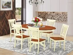 EAST WEST FURNITURE 7 Pc Dining Set-Oval Table With Leaf And 6 Dining Chairs