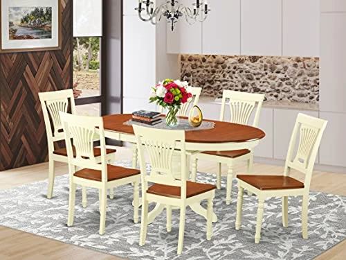 EAST WEST FURNITURE 7 Pc Dining Set-Oval Table With Leaf And 6 Dining Chairs 1 EAST WEST FURNITURE 7 Pc Dining Set-Oval Table With Leaf And 6 Dining Chairs