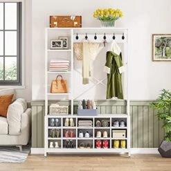 Tribesigns Entryway Bench With Coat Rack Hall Tree With Bench And Shoe Storage Shelves, Modern Mudroom Bench With Shoe Storage And Coat Rack Hooks, Furniture For Hallway, Bedroom -Songmics Furniture Shop 51bkFTjWwKL