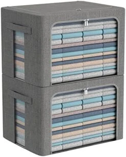 Clothes Storage Bins Box - Foldable Stackable Container Organizer Set With Clear Window & Carry Handles & Metal Frame - 2Pack Large Capacity For Bedding, Blankets, Toys, Books -Songmics Furniture Shop 51bldgYLwL. AC