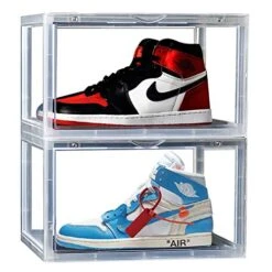 Melody House Shoe Storage Boxes Clear Plastic Stackable Shoe Container Display Shoe Organizer With Drop Front For Sneaker, High-Heel, Boots Transparent 2 Pack