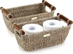 ADO Basics Seagrass Hand Woven Basket With Stain Resistant Polished Wooden Handles, Toilet Paper Storage Wicker Baskets 12 Inches Length, 6.29 Inches Width, 4.25 Inches Height, Natural -Songmics Furniture Shop 51bnPwLqCJL. AC