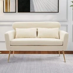 Betoko 51‘’ Loveseat Sofa Small Couch Two Seat Mid Century Modern Sofa With 2 Throw Pillows And Gold Metal Legs For Small Space Office Studio Apartments Bedroom,Ivory 27 Betoko 51‘’ Loveseat Sofa Small Couch Two Seat Mid Century Modern Sofa With 2 Throw Pillows And Gold Metal Legs For Small Space Office Studio Apartments Bedroom,Ivory -Songmics Furniture Shop 51bnSi6rTiL. AC
