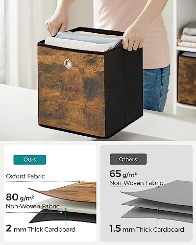 SONGMICS Storage Cubes, Set Of 6 Storage Bins With Handles, Foldable Oxford Fabric And Non-Woven Fabric Storage Boxes, 10.2x10.2x11 Inches, Fit Cube Storage Unit, Rustic Brown And Black URFB126B01 3 SONGMICS Storage Cubes, Set Of 6 Storage Bins With Handles, Foldable Oxford Fabric And Non-Woven Fabric Storage Boxes, 10.2x10.2x11 Inches, Fit Cube Storage Unit, Rustic Brown And Black URFB126B01 - Image 3