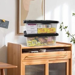 Tyminin Medium Storage Bin With Lid, 14 Quart Plastic Stackable Container Box, 2 Pack -Songmics Furniture Shop 51bqbV0DZCL