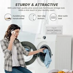 Dryer Sheet Holder With Hinged Lid - Rustic Farmhouse Dryer Sheet Dispenser Container Laundry Room Decor, Fabric Softener Dispenser For Laundry Organization/Storage,Non-Slip Bottom,White