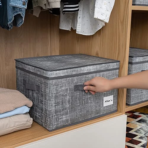 DOVAMY Fabric Storage Bins With Lids, Foldable Decorative Storage Boxes, Shelf Organizer For Closet, Storage Baskets, 15.7”L X 11.8”W X 9.8”H, Light Grey BDR0302 5 DOVAMY Fabric Storage Bins With Lids, Foldable Decorative Storage Boxes, Shelf Organizer For Closet, Storage Baskets, 15.7”L X 11.8”W X 9.8”H, Light Grey BDR0302 - Image 5