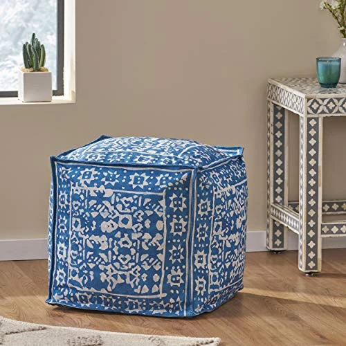 Christopher Knight Home Pouf, Blue + White 1 Christopher Knight Home Pouf, Blue + White