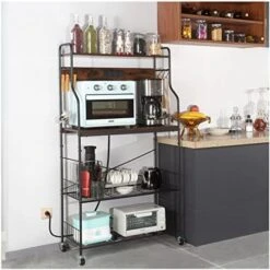 Kitchen Bakers Rack With 3 Power Outlets, 4 Tiers For Microwave, Coffee Station, And Storage Includes 6 Hooks, 48" Industrial Metal & Wood Microwave Stand Cart For Home Use - Rustic Brown 17 Kitchen Bakers Rack With 3 Power Outlets, 4 Tiers For Microwave, Coffee Station, And Storage Includes 6 Hooks, 48" Industrial Metal & Wood Microwave Stand Cart For Home Use - Rustic Brown -Songmics Furniture Shop 51c5gpdd L. AC