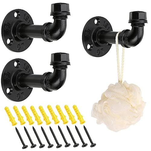 Sumnacon 3 Pcs Industrial Pipe Coat Hook Racks - Heavy Duty Rustic Clothes Towel Holder Hanger, Wall Mounted With Hardware For Home, Office, Electroplated Black Finish 1 Sumnacon 3 Pcs Industrial Pipe Coat Hook Racks - Heavy Duty Rustic Clothes Towel Holder Hanger, Wall Mounted With Hardware For Home, Office, Electroplated Black Finish