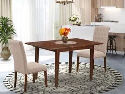 EAST WEST FURNITURE 5Pc Dining Set Includes A Rectangle Dinette Table With Butterfly Leaf And Four Parson Chairs With Light Fawn Fabric, Mahogany Finish. -Songmics Furniture Shop 51cEsmXuHhL. AC