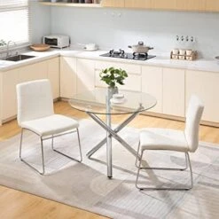 SICOTAS Dinner Table Set For 4 - Round Glass Kitchen Table With 4 Chairs, Modern Dining Table Set With Metal Legs, 5 Piece Dinning Room Table Set For Apartment Kitchen, Dining Room, Black -Songmics Furniture Shop 51cIuuBshnL. AC