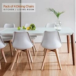Topeakmart Dining Chairs DSW Chair Shell Armless Chairs With Beech Wood Legs And Soft Padded Mid Century Modern Side Chair Dining Room Living Room Bedroom Kitchen Chairs White, Set Of 4 -Songmics Furniture Shop 51cN5hEJUkS