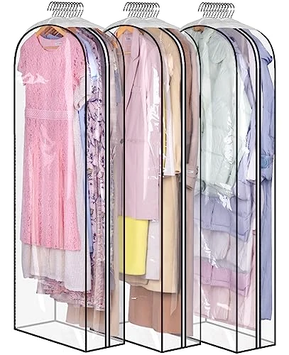 AOODA 10" Gusseted Dress Bags For Gowns Long, 60" All Clear Garment Bags For Hanging Clothes Storage, Large Hanging Clothing Bag For Closet Dress Cover For Coats (3 Packs) 1 AOODA 10" Gusseted Dress Bags For Gowns Long, 60" All Clear Garment Bags For Hanging Clothes Storage, Large Hanging Clothing Bag For Closet Dress Cover For Coats (3 Packs)