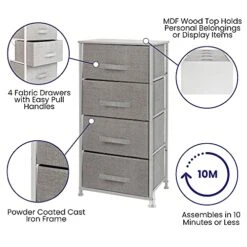 Flash Furniture Harris 4 Drawer Storage Dresser - White Cast Iron Frame And Wood Top - 4 Easy Pull Light Gray Fabric Drawers -Songmics Furniture Shop 51cTZ1v9R7L