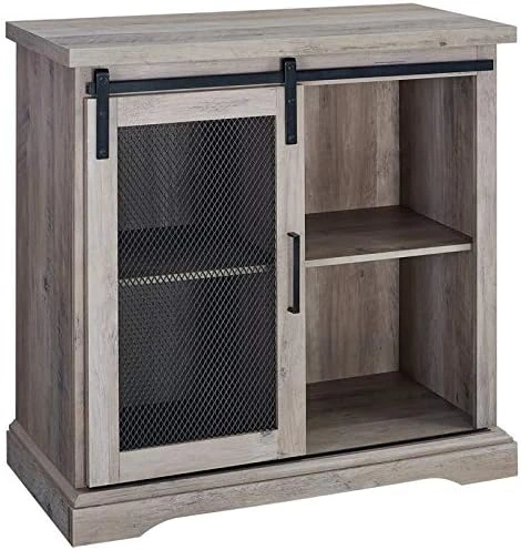 Walker Edison Carson Modern Farmhouse Sliding Slat Door Storage Cabinet, 32 Inch, Grey Wash 7 Walker Edison Carson Modern Farmhouse Sliding Slat Door Storage Cabinet, 32 Inch, Grey Wash - Image 7