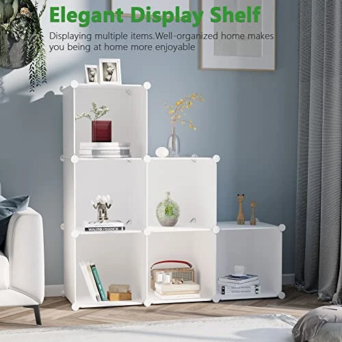 C&AHOME Cube Storage Organizer, 6-Cube Shelves Units, Closet Cabinet, DIY Plastic Modular Book Shelf, Ideal For Bedroom, Living Room, Office, 36.6" L X 12.4" W X 36.6" H Milky UPCS06M 2 C&AHOME Cube Storage Organizer, 6-Cube Shelves Units, Closet Cabinet, DIY Plastic Modular Book Shelf, Ideal For Bedroom, Living Room, Office, 36.6" L X 12.4" W X 36.6" H Milky UPCS06M - Image 2