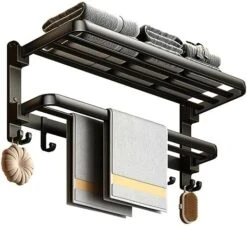 Yariwiz Matte Black Towel Rack Wall Mounted No Drill And Screw Mounting With Foldable Storage Shelf, Bathroom Bath Shower Length 24 Inch Double Towel Rod With Shelf Hotel Towel Rack B0504-MB 20 Yariwiz Matte Black Towel Rack Wall Mounted No Drill And Screw Mounting With Foldable Storage Shelf, Bathroom Bath Shower Length 24 Inch Double Towel Rod With Shelf Hotel Towel Rack B0504-MB -Songmics Furniture Shop 51cbCvEGCNL. AC
