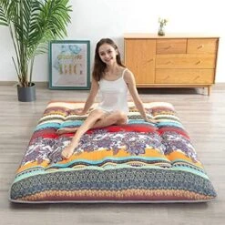HIGOGOGO Japanese Floor Mattress For Adults, Thick Foldable Futon Mattress For Floor, Korean Roll Up Sleeping Pads, Portable Folding Foam Floor Bed Tatami Mat, Shikibuton For Guest, Boho B, Queen -Songmics Furniture Shop 51cgFWyLUsL. AC