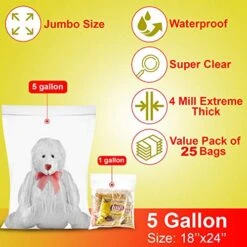 [ 25 COUNT ] 4 MILL - EXTREME THICK BAGS - 18'' X 20'' - 4 GALLON - Large Super Spacious Strong Clear Big Bags, Zipper, Heavy Duty 4 Mill, Plastic Food Storage Bags For Clothing, Toys, Storage, Moving, Organization -Songmics Furniture Shop 51ckLdAw4PL