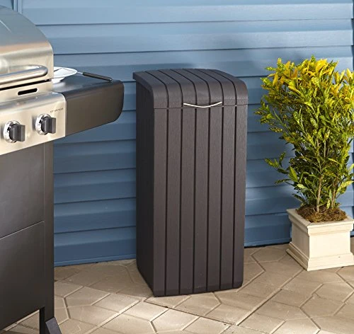Keter Copenhagen 32 Gallon Resin Large Trash Can With Lid For Patio And Outdoor Kitchen, Brown 2 Keter Copenhagen 32 Gallon Resin Large Trash Can With Lid For Patio And Outdoor Kitchen, Brown - Image 2