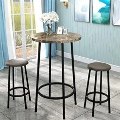 AWQM Dining Table Set For 4, Modern 47.2" Kitchen Table With Benches Set, Marble Tone Texture, Metal Frame, Height Adjustable Feet, Dining Room Table Set For Kitchen, Dining Room - Black -Songmics Furniture Shop 51cm3zIjLSL. AC