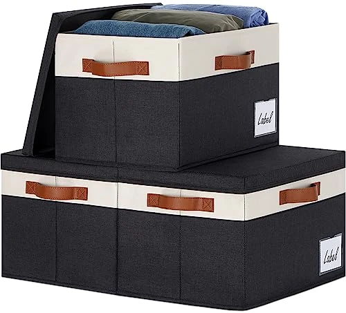 GhvyenntteS Large Storage Bins With Lids (3-Pack) Large Closet Storage Bins With Lid And 3 PU Handles, Foldable Fabric Storage Boxes With Label Window For Home Bedroom Office (Black, 15" X 11" X 9.7") 1 GhvyenntteS Large Storage Bins With Lids (3-Pack) Large Closet Storage Bins With Lid And 3 PU Handles, Foldable Fabric Storage Boxes With Label Window For Home Bedroom Office (Black, 15" X 11" X 9.7")