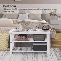 SMIBUY Bamboo Shoe Rack Bench, 3-Tier Shoe Organizer Storage Shelf For Entryway Hallway Bathroom Living Room (White) -Songmics Furniture Shop 51coKCgv4AL