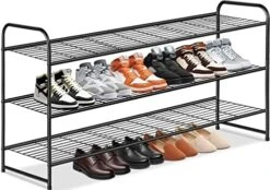 KEETDY 3-Tier Long Shoe Rack For Closet Metal Shoe Organizer For Entryway, Wide Stackable Shoe Storage Shelf With Sturdy Wire Grid For Closet Floor, Bedroom, Black 15 KEETDY 3-Tier Long Shoe Rack For Closet Metal Shoe Organizer For Entryway, Wide Stackable Shoe Storage Shelf With Sturdy Wire Grid For Closet Floor, Bedroom, Black -Songmics Furniture Shop 51coPYTy5DL. AC