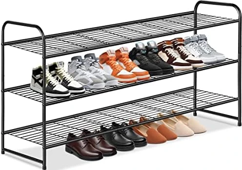 KEETDY 3-Tier Long Shoe Rack For Closet Metal Shoe Organizer For Entryway, Wide Stackable Shoe Storage Shelf With Sturdy Wire Grid For Closet Floor, Bedroom, Black 8 KEETDY 3-Tier Long Shoe Rack For Closet Metal Shoe Organizer For Entryway, Wide Stackable Shoe Storage Shelf With Sturdy Wire Grid For Closet Floor, Bedroom, Black - Image 8